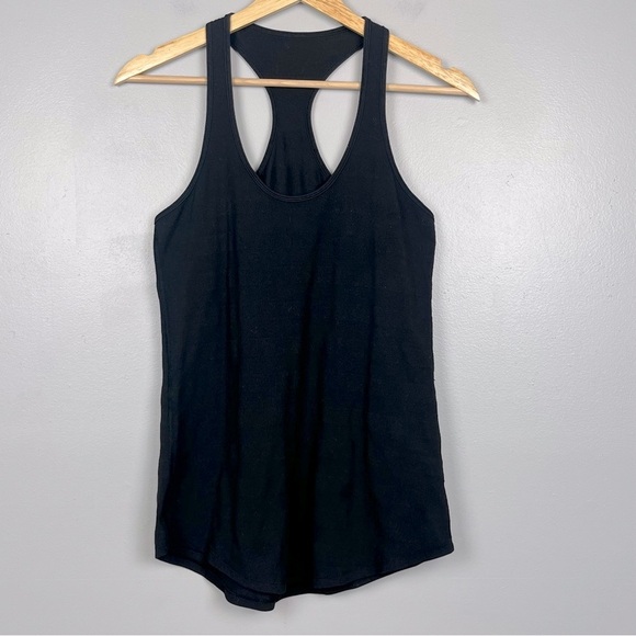 Lululemon black stretchy knit racerback tank, est. size 6. - Picture 1 of 8